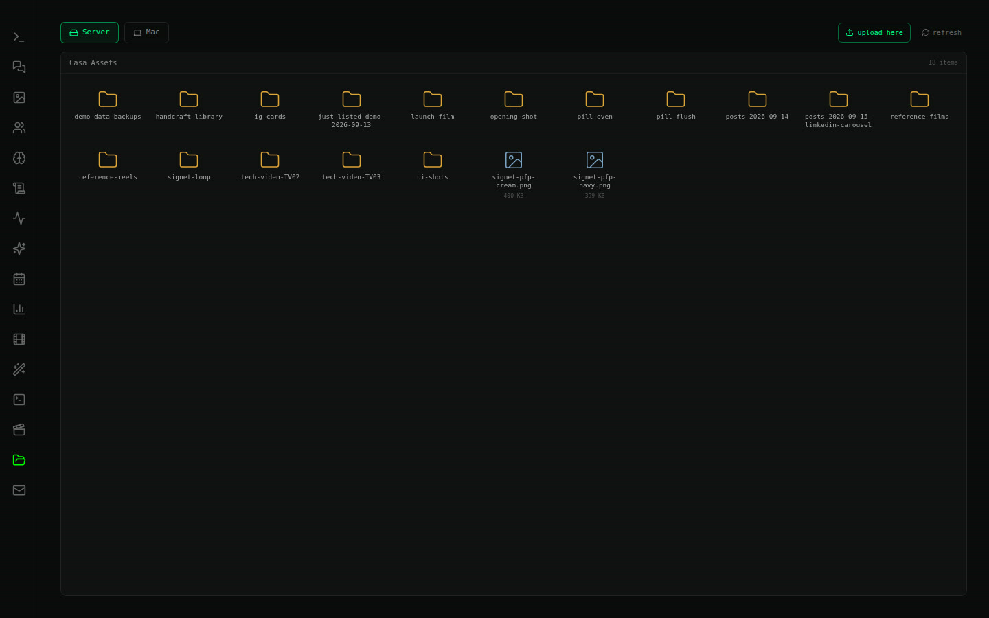 The file browser on a computer: one folder of brand assets, a folder per project