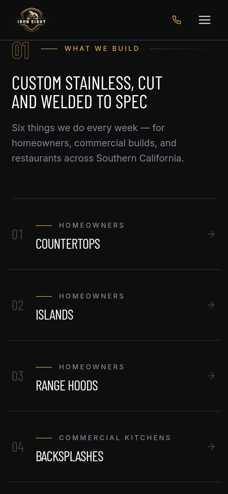 What they build, as a list on a phone